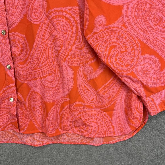Tommy Hilfiger Blouse Womens 2X Plus Orange Paisley Button Front Long Sleeve - Picture 7 of 16